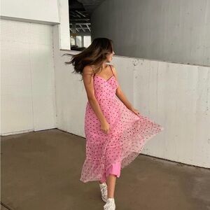 Betsey Johnson Pink Heart Print Midi Dress